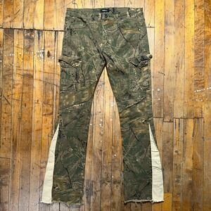 Novamen Cargo Pants Men's 34 Green Camouflage Flared Pocket Stretch Hunting